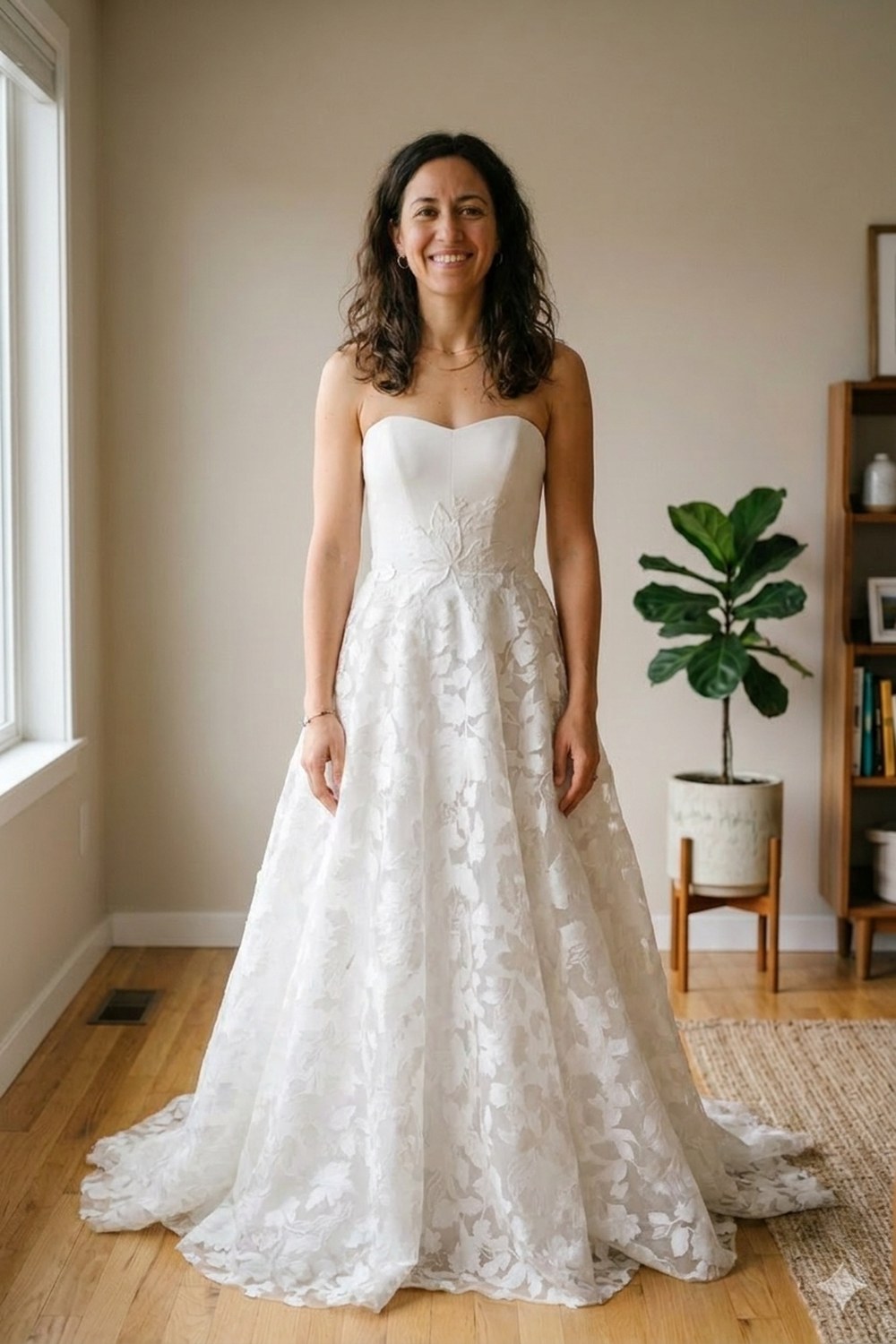 After: the same person rendered in a wedding dress